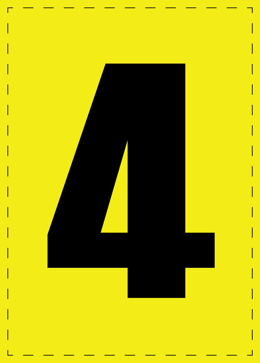 Buchstabe 4 Klebebuchstaben und Zahlenaufkleber schwarze Schrift gelber Hintergrund  ES-BGPVC-4-3