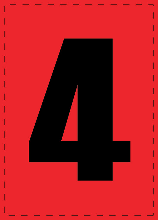 Buchstabe 4 Klebebuchstaben und Zahlenaufkleber schwarze Schrift roter Hintergrund  ES-NPVC-4