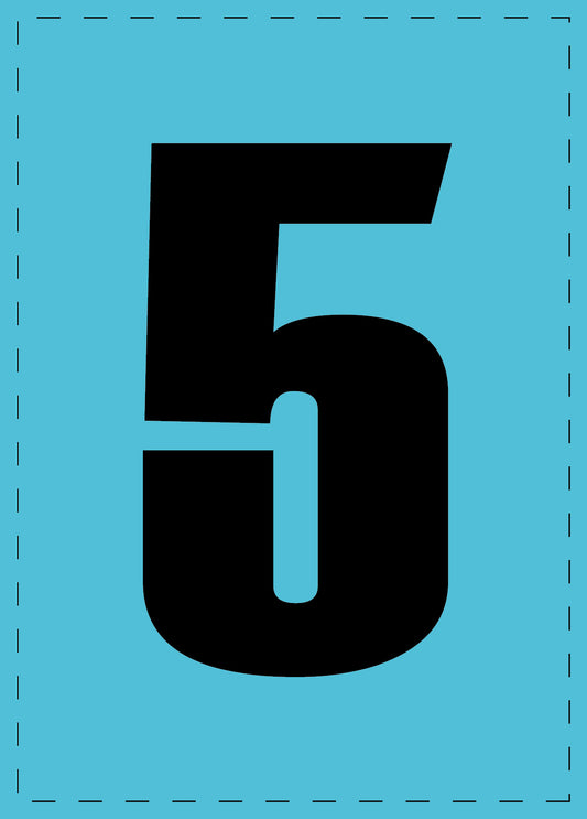 Buchstabe 5 Klebebuchstaben und Zahlenaufkleber schwarze Schrift BLAU Hintergrund  ES-NPVC-5-50