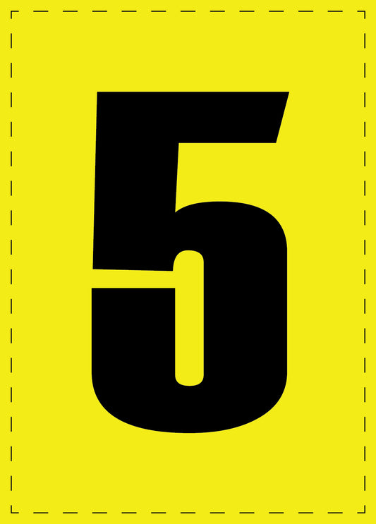 Buchstabe 5 Klebebuchstaben und Zahlenaufklebe rschwarze Schrift gelber Hintergrund  ES-BGPVC-5-3