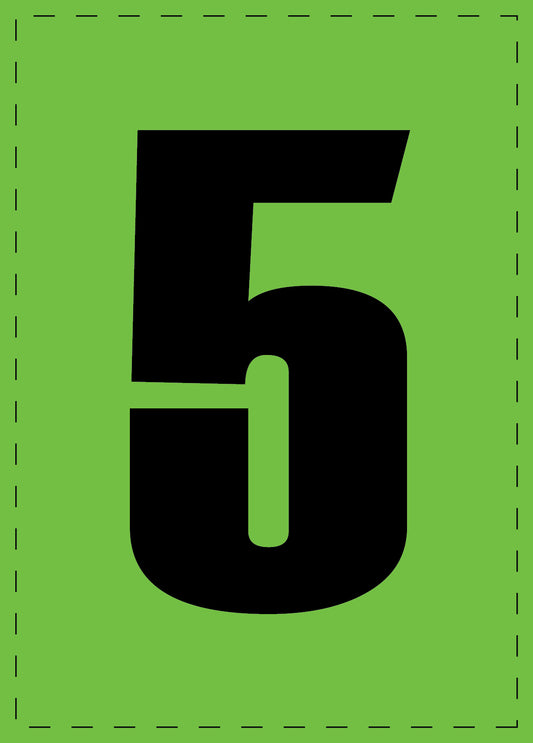 Klebebuchstaben und Zahlenaufkleber "5" schwarze Schrift grüner Hintergrund  ES-NPVC-5