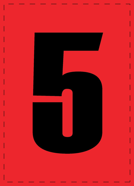 Buchstabe 5 Klebebuchstaben und Zahlenaufkleber schwarze Schrift roter Hintergrund  ES-NPVC-5