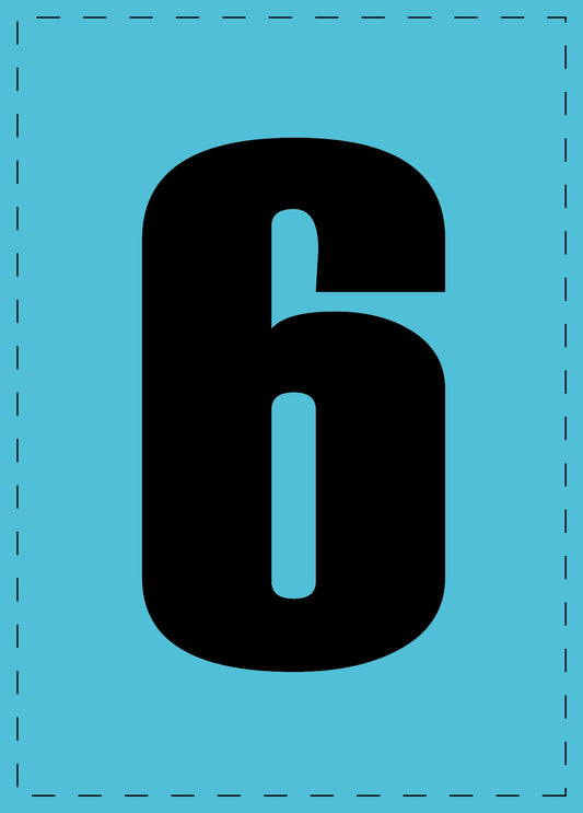 Buchstabe 6 Klebebuchstaben und Zahlenaufkleber schwarze Schrift BLAU Hintergrund  ES-NPVC-6-50