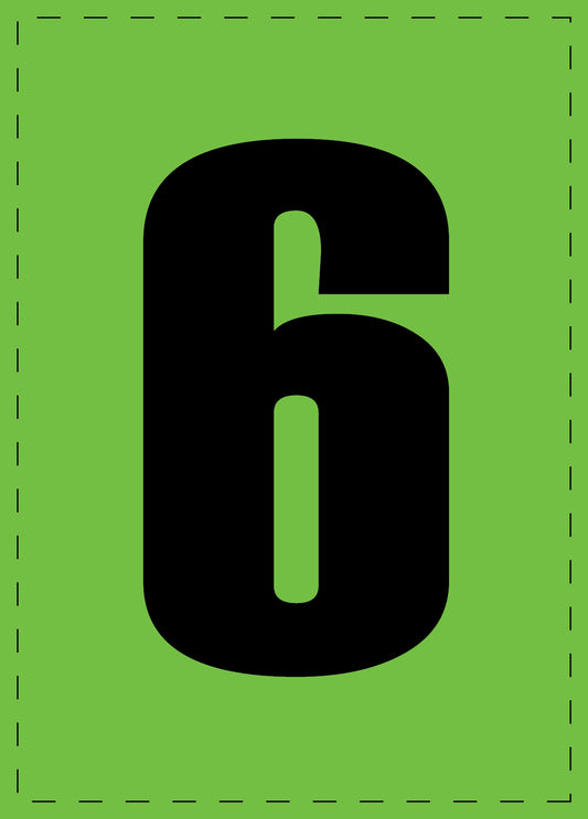 Klebebuchstaben und Zahlenaufkleber "6" schwarze Schrift grüner Hintergrund  ES-NPVC-6