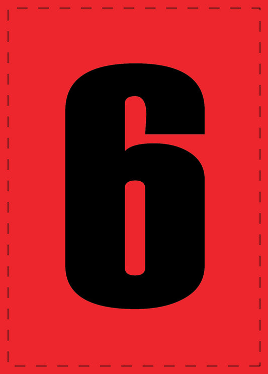 Buchstabe 6 Klebebuchstaben und Zahlenaufkleber schwarze Schrift roter Hintergrund  ES-NPVC-6