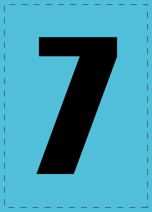 Buchstabe 7 Klebebuchstaben und Zahlenaufkleber schwarze Schrift BLAU Hintergrund  ES-NPVC-7-50