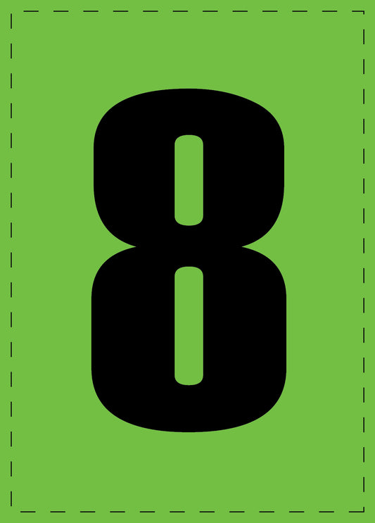 Klebebuchstaben und Zahlenaufkleber "8" schwarze Schrift grüner Hintergrund  ES-NPVC-8