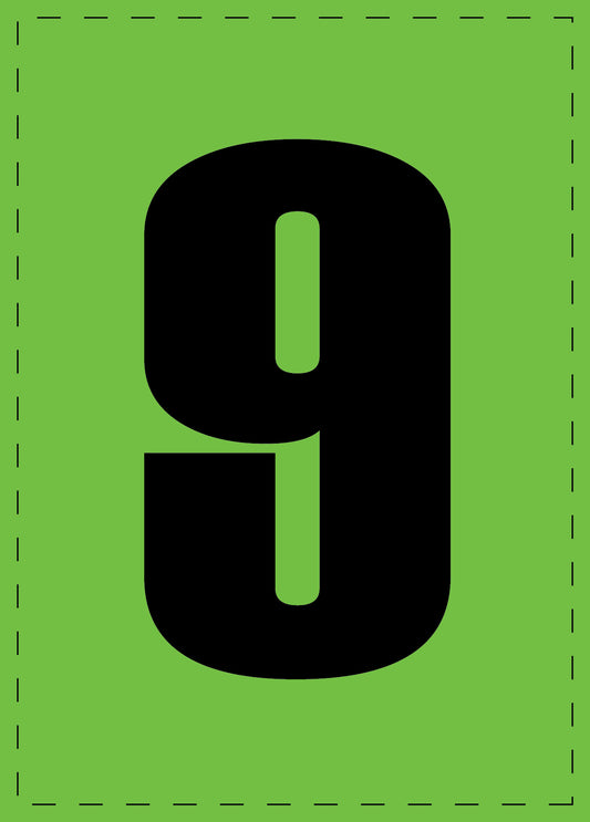 Klebebuchstaben und Zahlenaufkleber "9" schwarze Schrift grüner Hintergrund  ES-NPVC-9