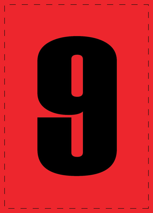 Buchstabe 9 Klebebuchstaben und Zahlenaufkleber schwarze Schrift roter Hintergrund  ES-NPVC-9