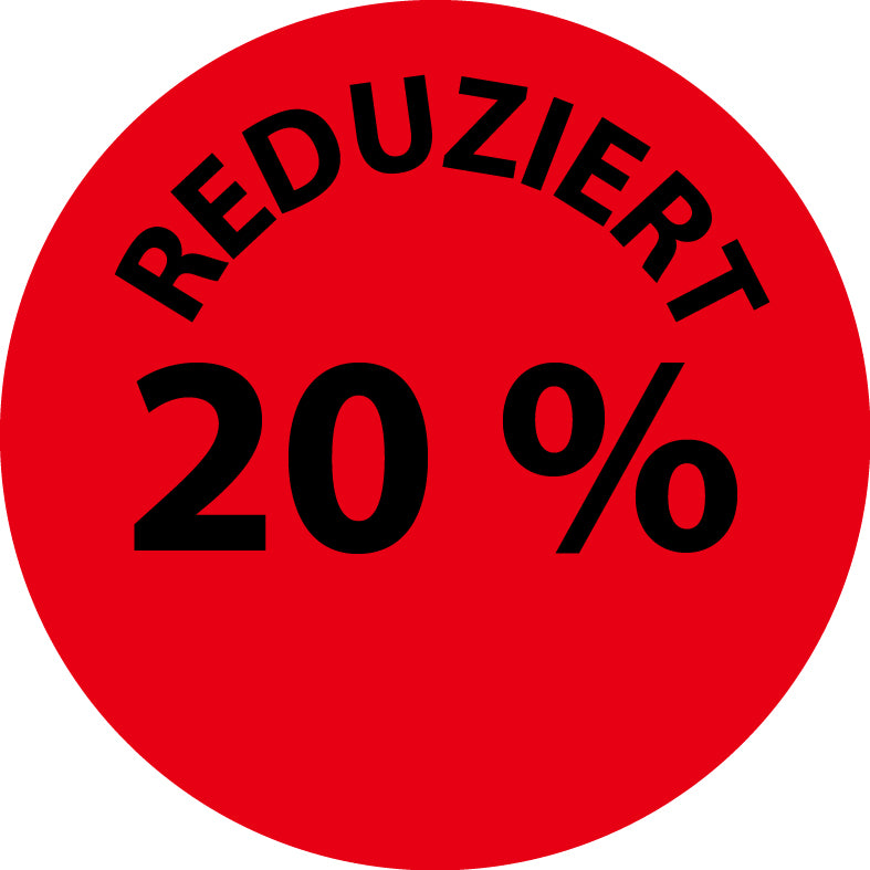 1000 Promotionsaufkleber Angebotsaufkleber Sonderangebotsaufkleber "Reduziert 20%" 2-10 cm aus Papier und Plastik  ES-PR-3020