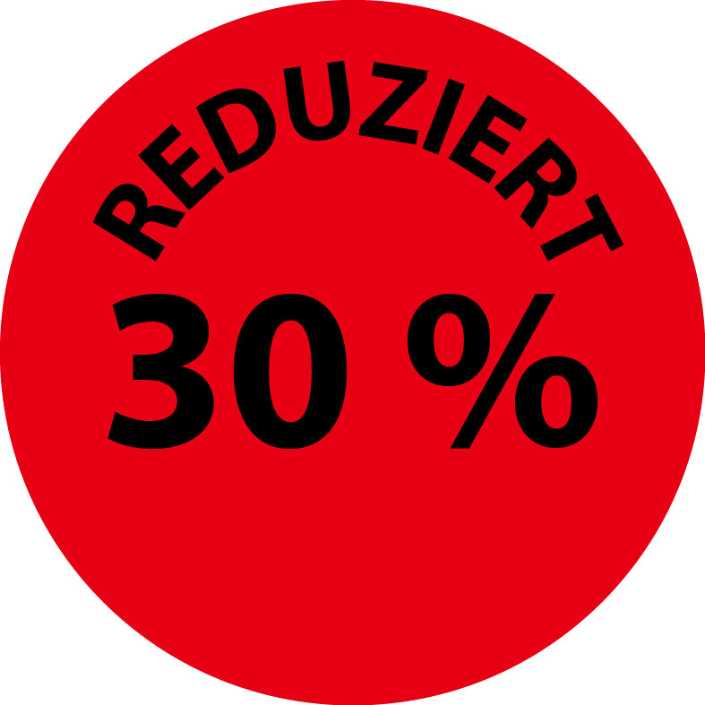 1000 Promotionsaufkleber Angebotsaufkleber Sonderangebotsaufkleber "Reduziert 30%" 2-10 cm aus Papier und Plastik  ES-PR-3030