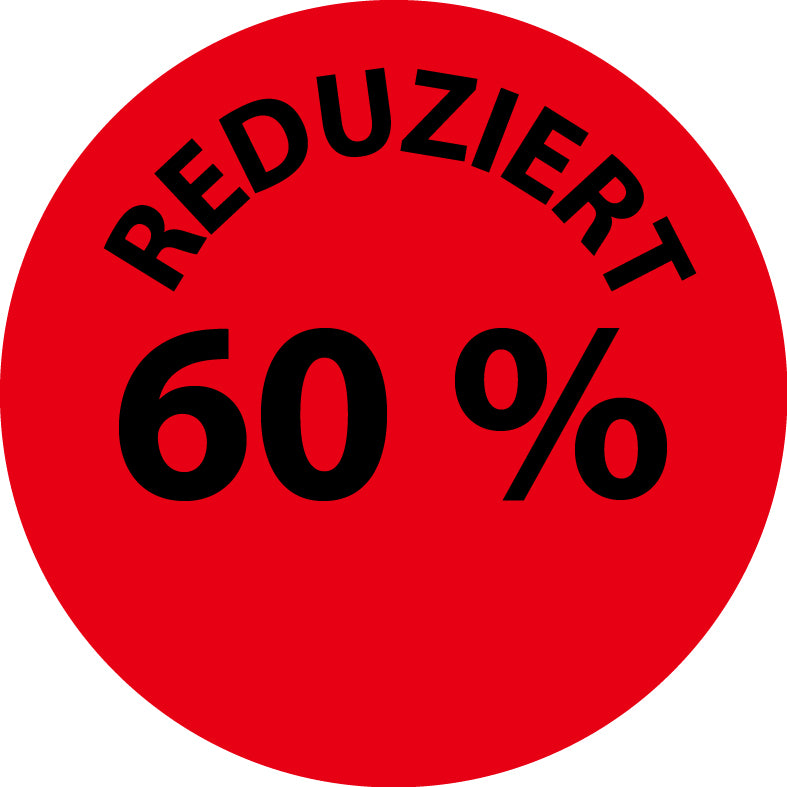 1000 Promotionsaufkleber Angebotsaufkleber Sonderangebotsaufkleber "Reduziert 60%" 2-10 cm aus Papier und Plastik  ES-PR-3060