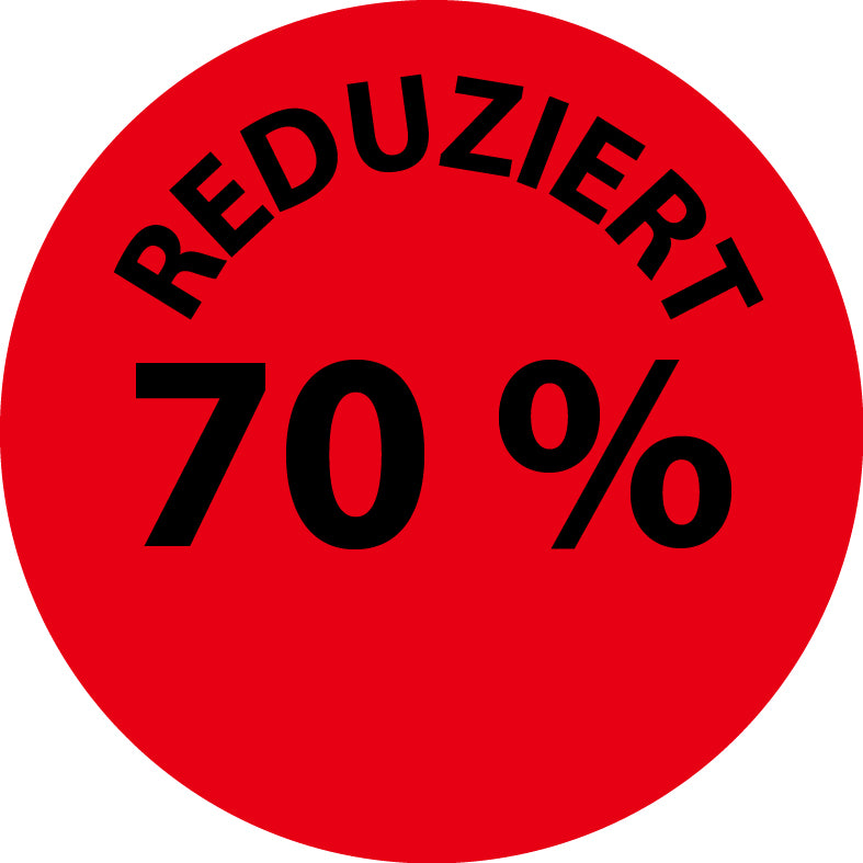 1000 Promotionsaufkleber Angebotsaufkleber Sonderangebotsaufkleber "Reduziert 70%" 2-10 cm aus Papier und Plastik  ES-PR-3070