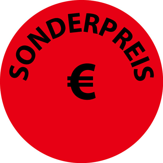 1000 Promotionsaufkleber Angebotsaufkleber Sonderangebotsaufkleber "Sonderpreis €" 2-10 cm aus Papier und Plastik  ES-PR-4300