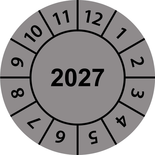 Einjahresprüfetiketten - 2027 aus Papier oder Plastik