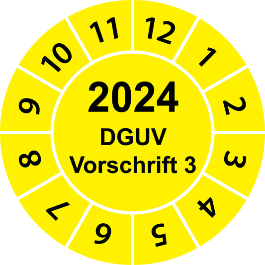 Einjahresprüfetiketten, DGUV Vorschrift 3, Startjahr: 2024 aus Papier oder Plastik