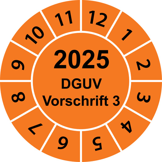 Einjahresprüfetiketten, DGUV Vorschrift 3, Startjahr: 2025 aus Papier oder Plastik