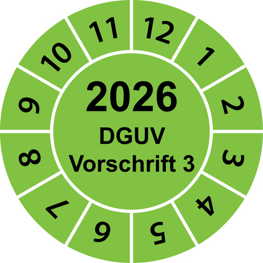 Einjahresprüfetiketten, DGUV Vorschrift 3, Startjahr: 2026 aus Papier oder Plastik