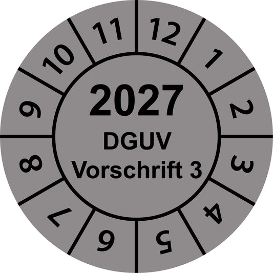 Einjahresprüfetiketten, DGUV Vorschrift 3, Startjahr: 2027 aus Papier oder Plastik