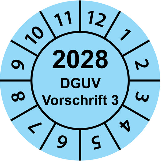 Einjahresprüfetiketten, DGUV Vorschrift 3, Startjahr: 2028 aus Papier oder Plastik