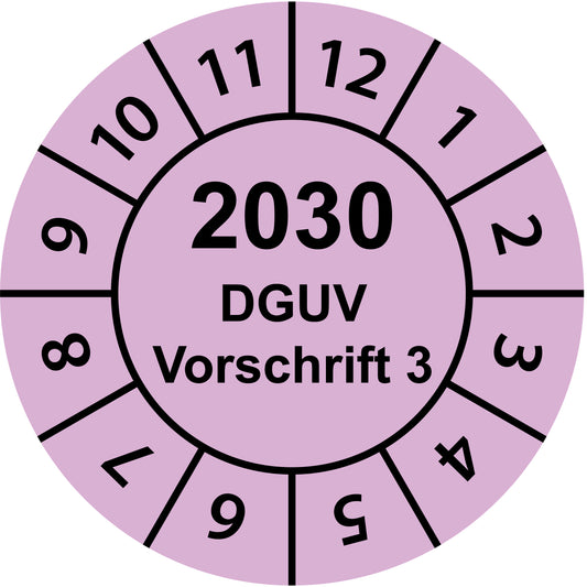 Einjahresprüfetiketten, DGUV Vorschrift 3, Startjahr: 2030 aus Papier oder Plastik