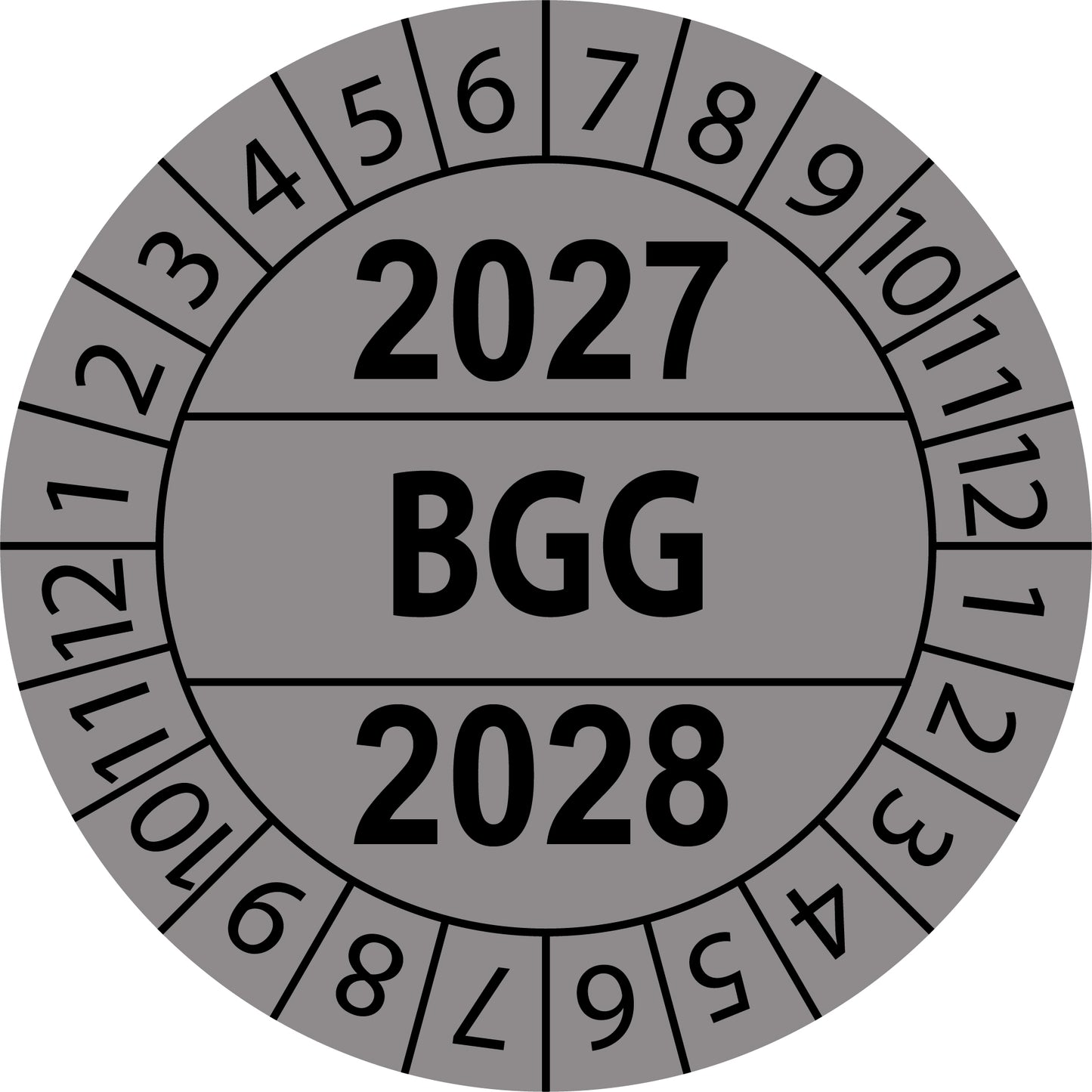 Mehrjahresprüfetiketten, BGG, Startjahr: 2027 aus Papier oder Plastik