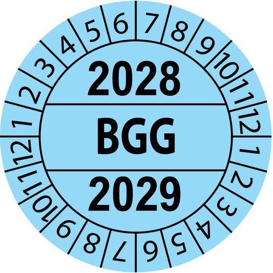Mehrjahresprüfetiketten, BGG, Startjahr: 2028 aus Papier oder Plastik