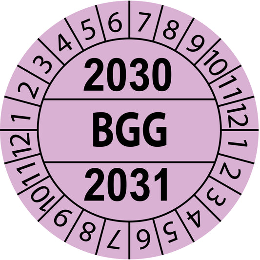 Mehrjahresprüfetiketten, BGG, Startjahr: 2030 aus Papier oder Plastik