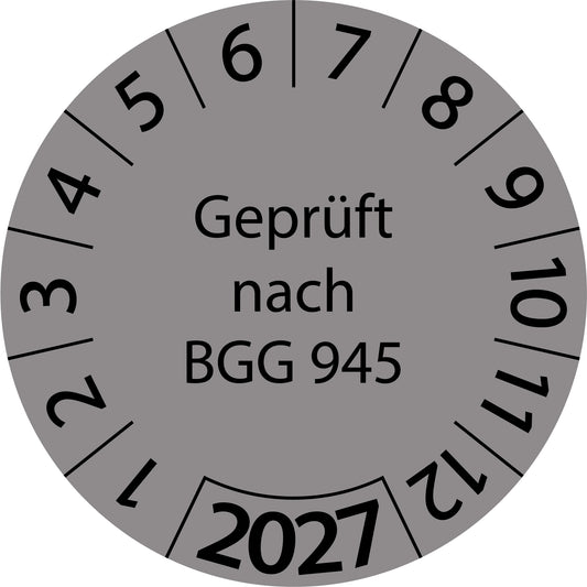 Einjahresprüfetiketten, Geprüft nach BGG 945, Startjahr: 2027 aus Papier oder Plastik