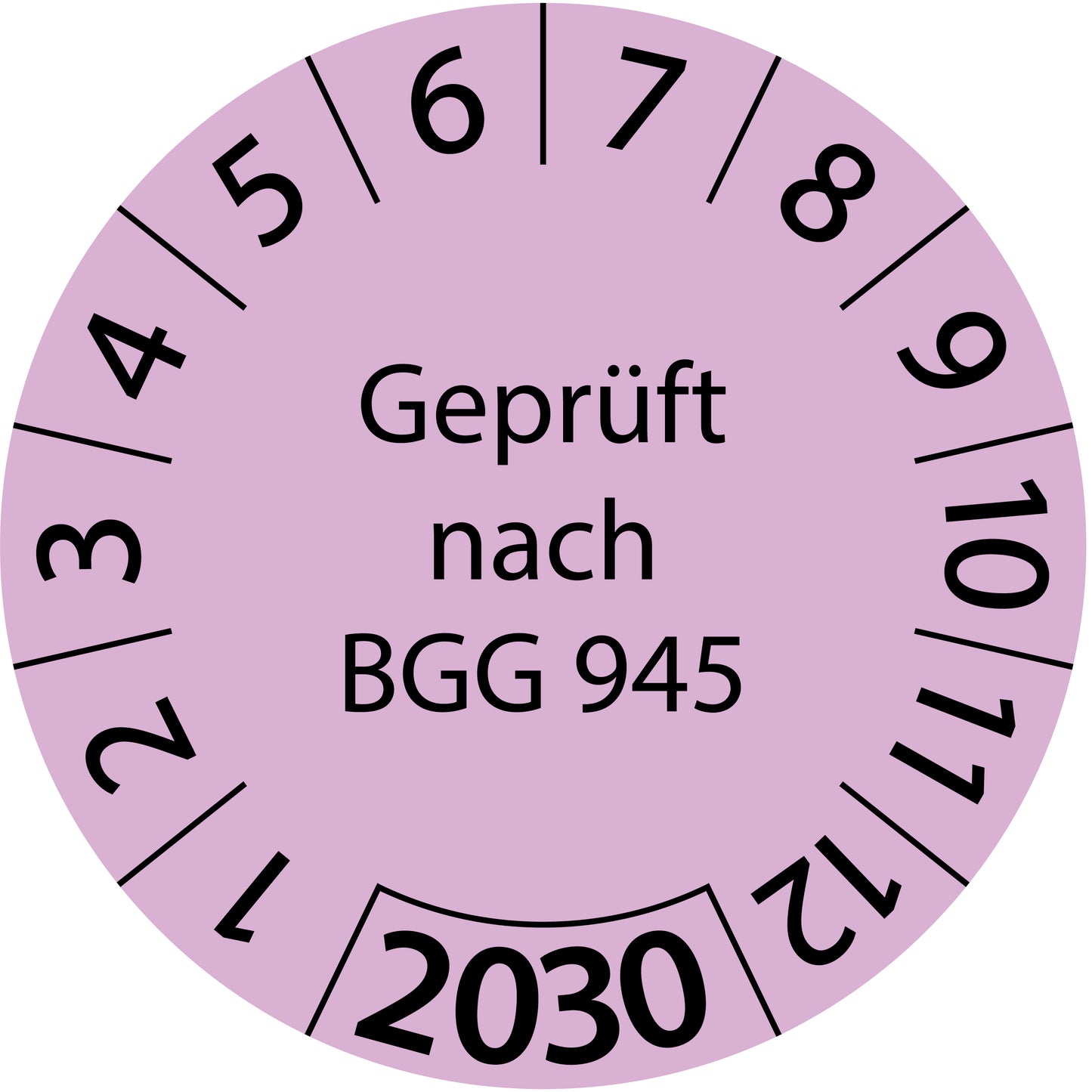 Einjahresprüfetiketten, Geprüft nach BGG 945, Startjahr: 2030 aus Papier oder Plastik