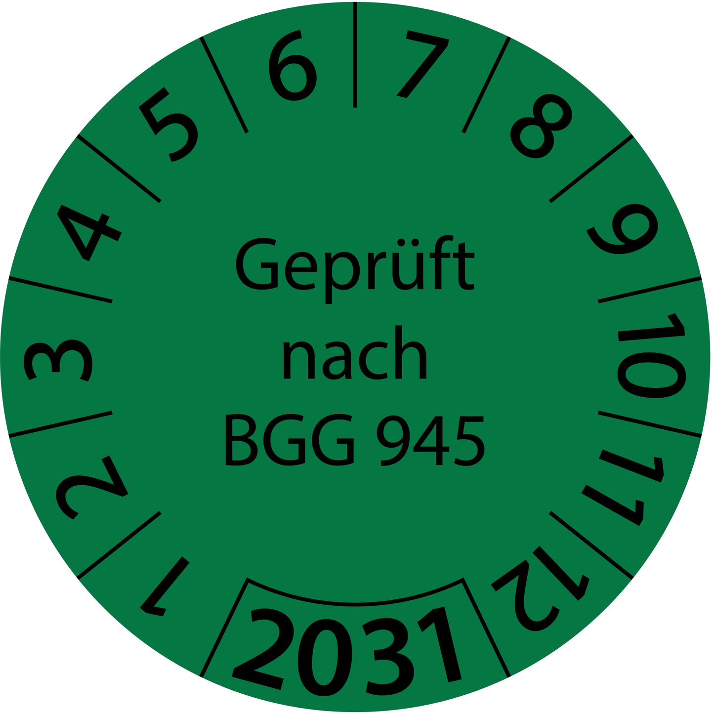 Einjahresprüfetiketten, Geprüft nach BGG 945, Startjahr: 2031 aus Papier oder Plastik
