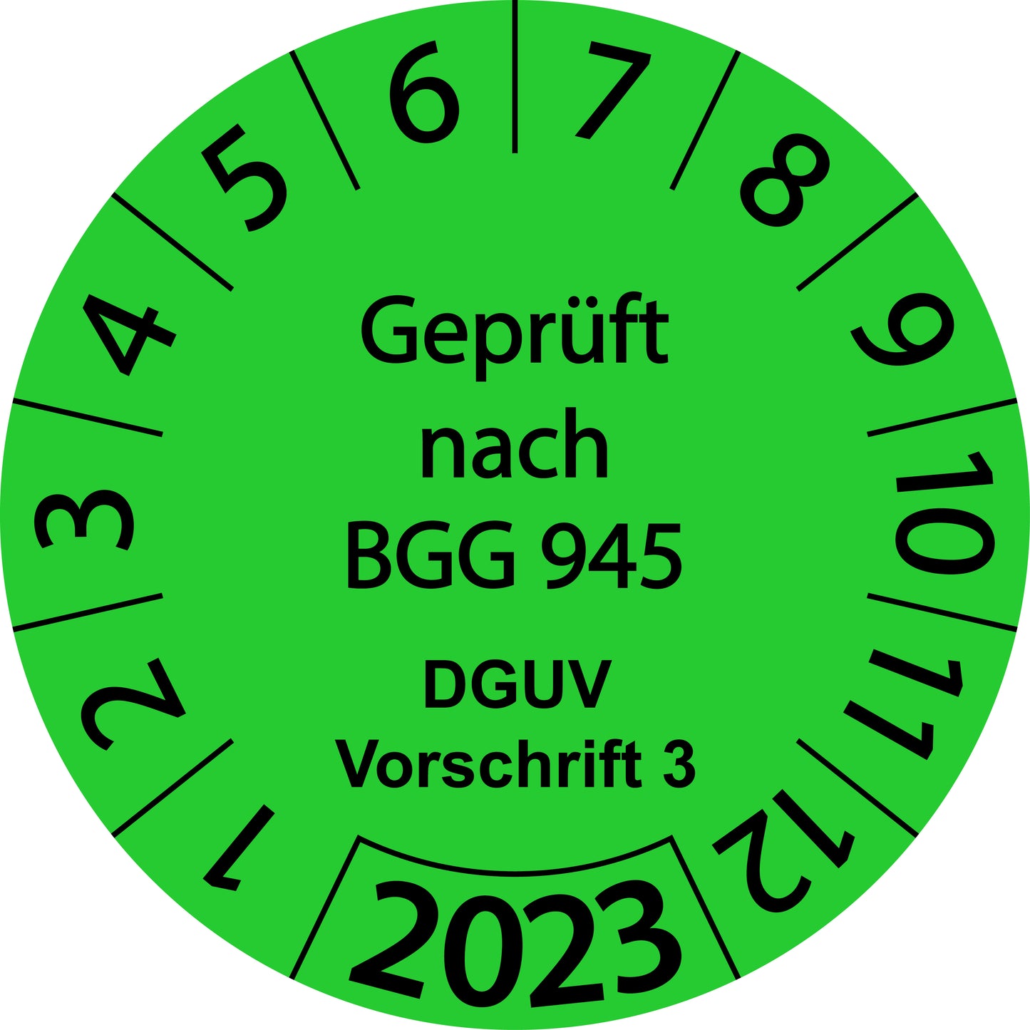 Einjahresprüfetiketten, Geprüft nach BGG 945, DGUV Vorschrift 3, Startjahr: 2023 aus Papier oder Plastik