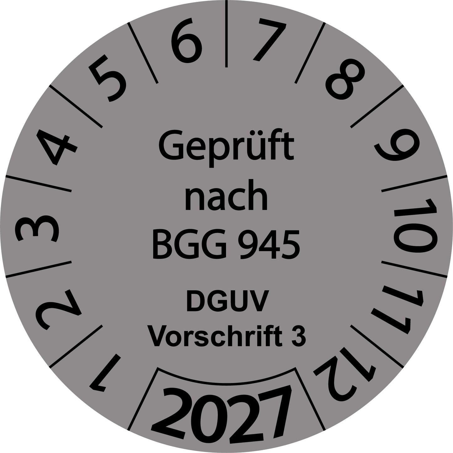 Einjahresprüfetiketten, Geprüft nach BGG 945, DGUV Vorschrift 3, Startjahr: 2027 aus Papier oder Plastik