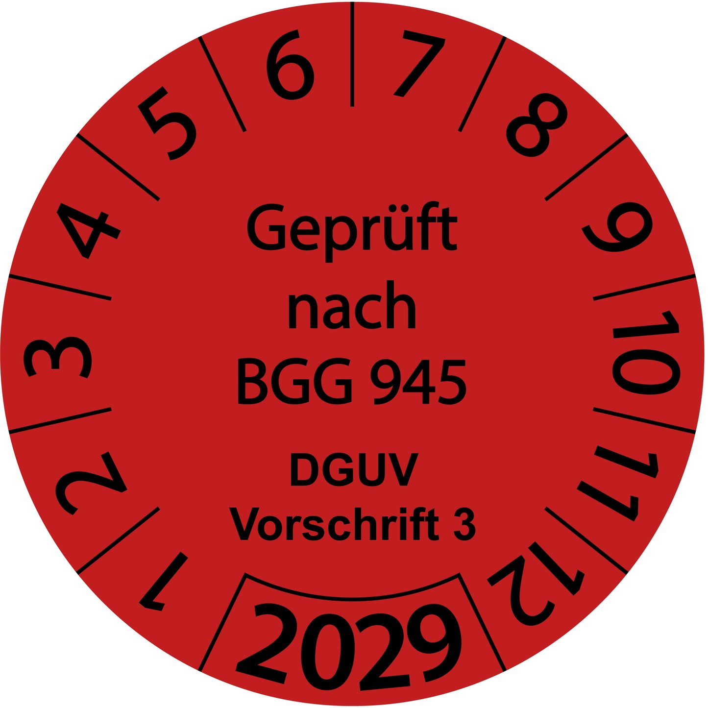 Einjahresprüfetiketten, Geprüft nach BGG 945, DGUV Vorschrift 3, Startjahr: 2029 aus Papier oder Plastik