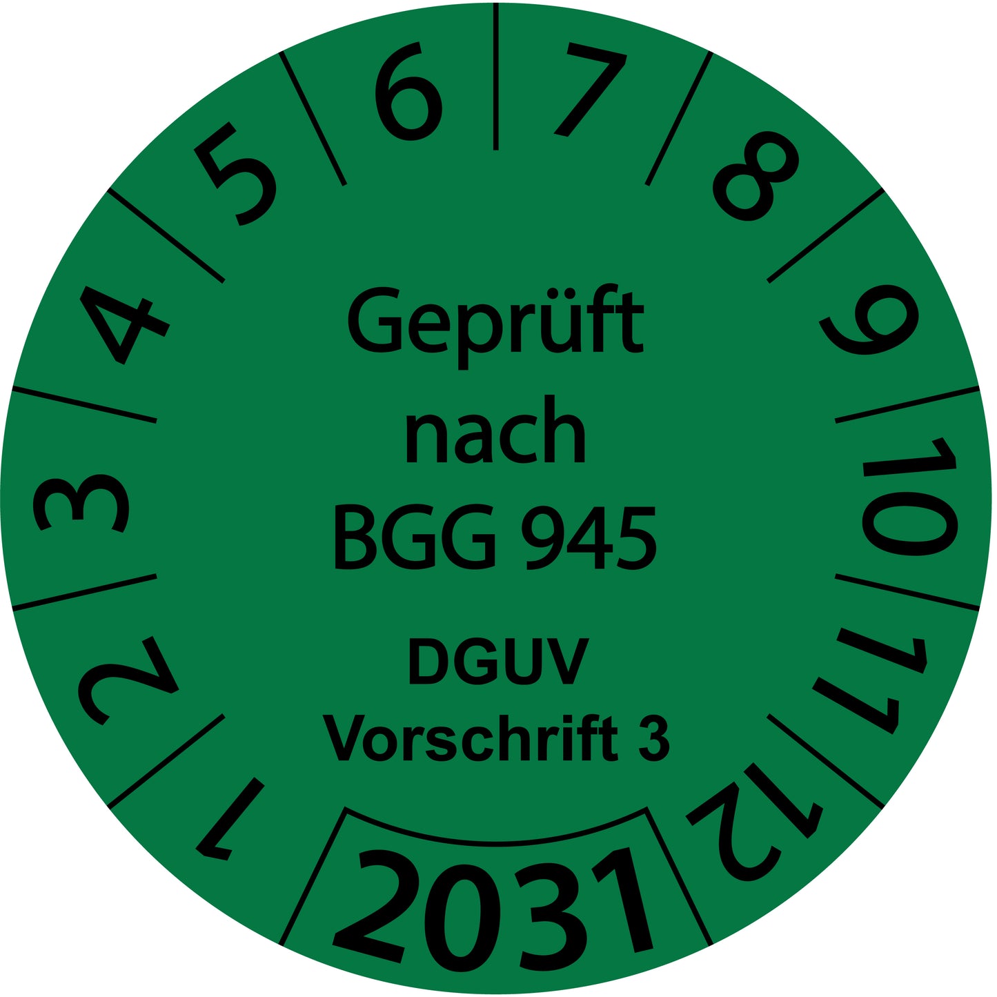 Einjahresprüfetiketten, Geprüft nach BGG 945, DGUV Vorschrift 3, Startjahr: 2031 aus Papier oder Plastik