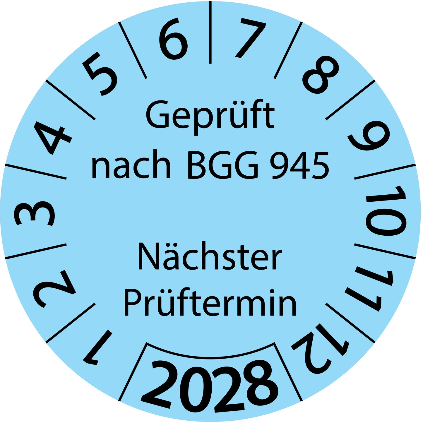 Einjahresprüfetiketten, Geprüft nach BGG 945, Nächster Prüftermin, Startjahr: 2028 aus Papier oder Plastik