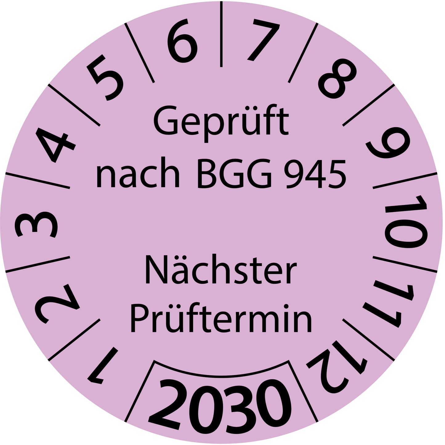Einjahresprüfetiketten, Geprüft nach BGG 945, Nächster Prüftermin, Startjahr: 2030 aus Papier oder Plastik