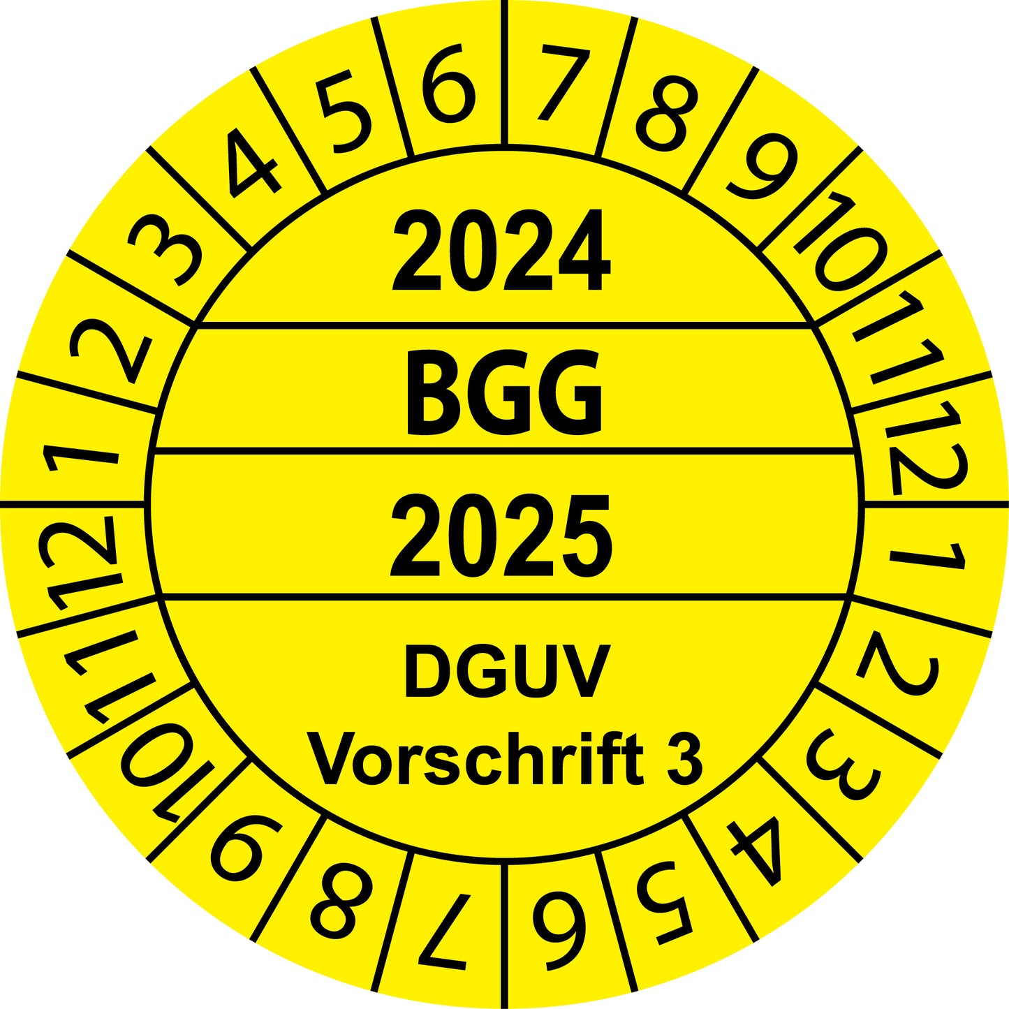 Mehrjahresprüfetiketten, BGG DGUV Vorschrift 3, Startjahr: 2024 aus Papier oder Plastik