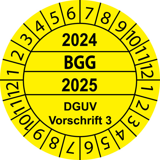 Mehrjahresprüfetiketten, BGG DGUV Vorschrift 3, Startjahr: 2024 aus Papier oder Plastik