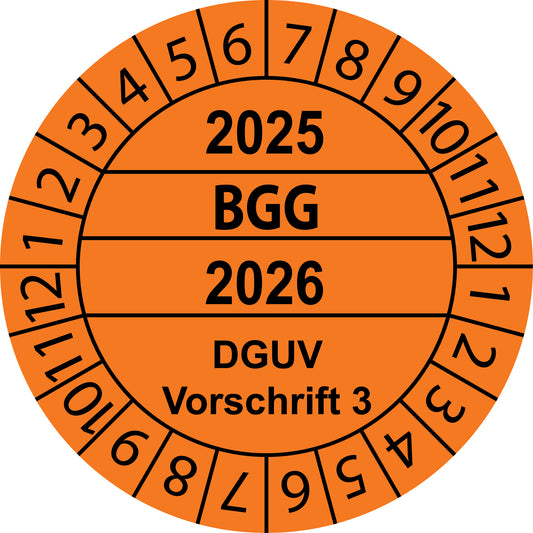 Mehrjahresprüfetiketten, BGG, DGUV Vorschrift 3, Startjahr: 2025 aus Papier oder Plastik