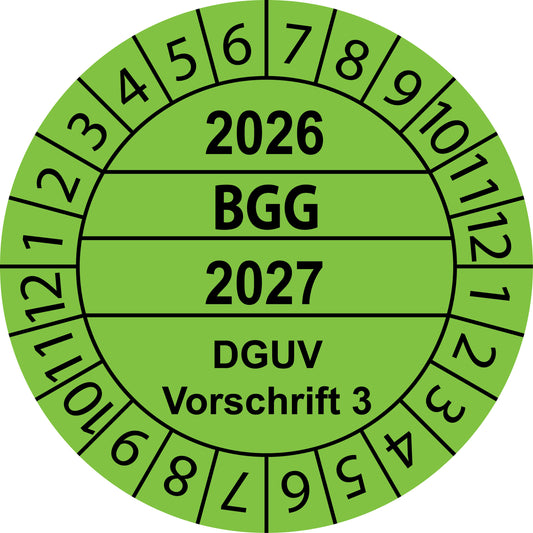 Mehrjahresprüfetiketten, BGG, DGUV Vorschrift 3, Startjahr: 2026 aus Papier oder Plastik