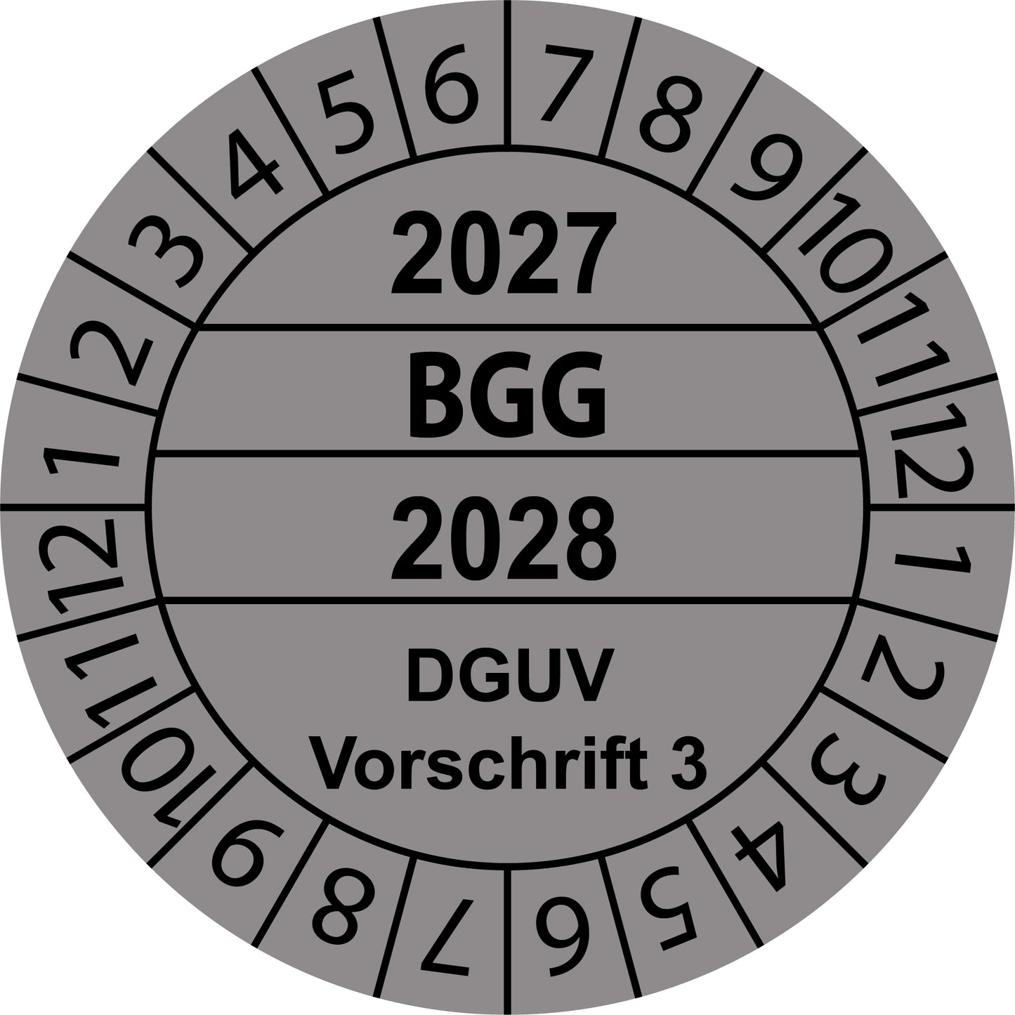 Mehrjahresprüfetiketten, BGG, DGUV Vorschrift 3, Startjahr: 2027 aus Papier oder Plastik