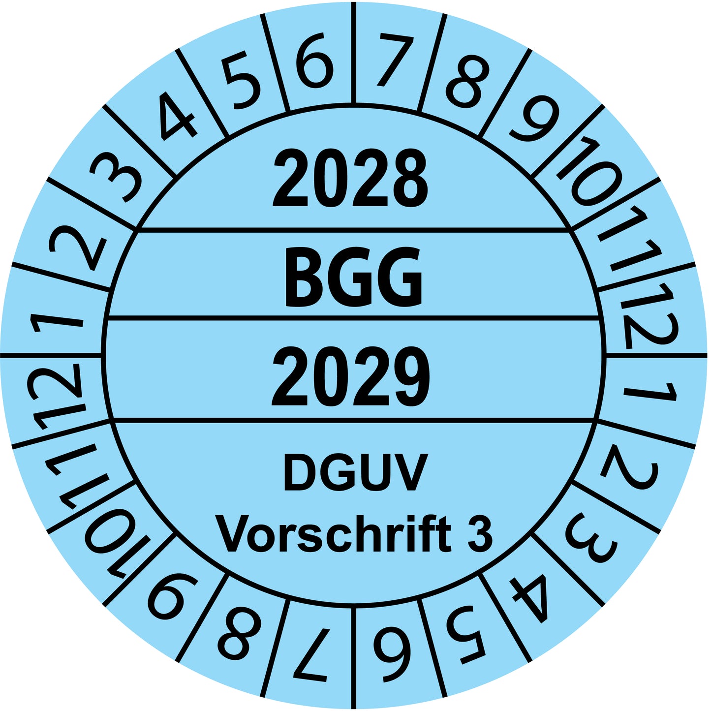 Mehrjahresprüfetiketten, BGG, DGUV Vorschrift 3, Startjahr: 2028 aus Papier oder Plastik