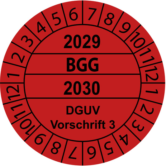 Mehrjahresprüfetiketten, BGG, DGUV Vorschrift 3, Startjahr: 2029 aus Papier oder Plastik