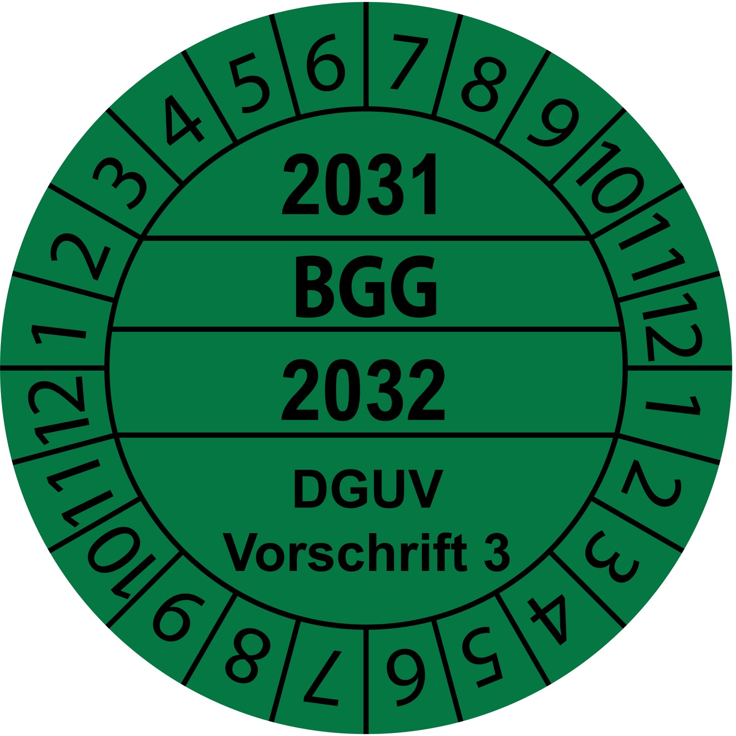 Mehrjahresprüfetiketten, BGG, DGUV Vorschrift 3, Startjahr: 2031 aus Papier oder Plastik