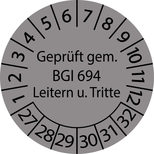 Mehrjahresprüfetiketten, Geprüft gem. BGI 694 Leitern u. Tritte, Startjahr: 2027 aus Papier oder Plastik