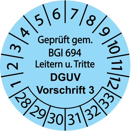 Mehrjahresprüfetiketten, Geprüft gem. BGI 694 Leitern u. Tritte, DGUV Vorschrift, Startjahr: 2028 aus Papier oder Plastik