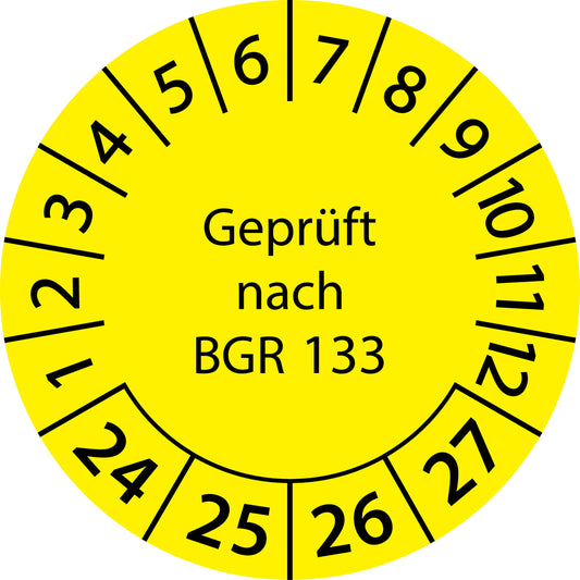 Mehrjahresprüfetiketten, Geprüft nach BGR 133, Startjahr: 2024 aus Papier oder Plastik