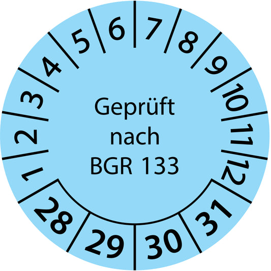 Mehrjahresprüfetiketten, Geprüft nach BGR 133, Startjahr: 2028 aus Papier oder Plastik