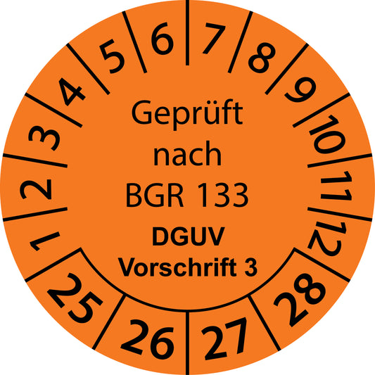Mehrjahresprüfetiketten, Geprüft nach BRG 133, DGUV Vorschrift 3, Startjahr: 2025 aus Papier oder Plastik